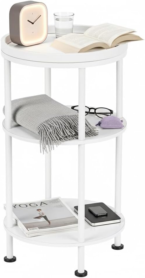 Small Round Side Table with Tray Top, 11.8" Narrow End Table by Zexvida