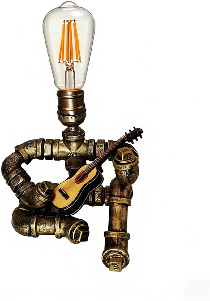 Music Guitar Table Lamp, Steampunk Guitar Robot Table Lamp, Unique Industrial by Unknown
