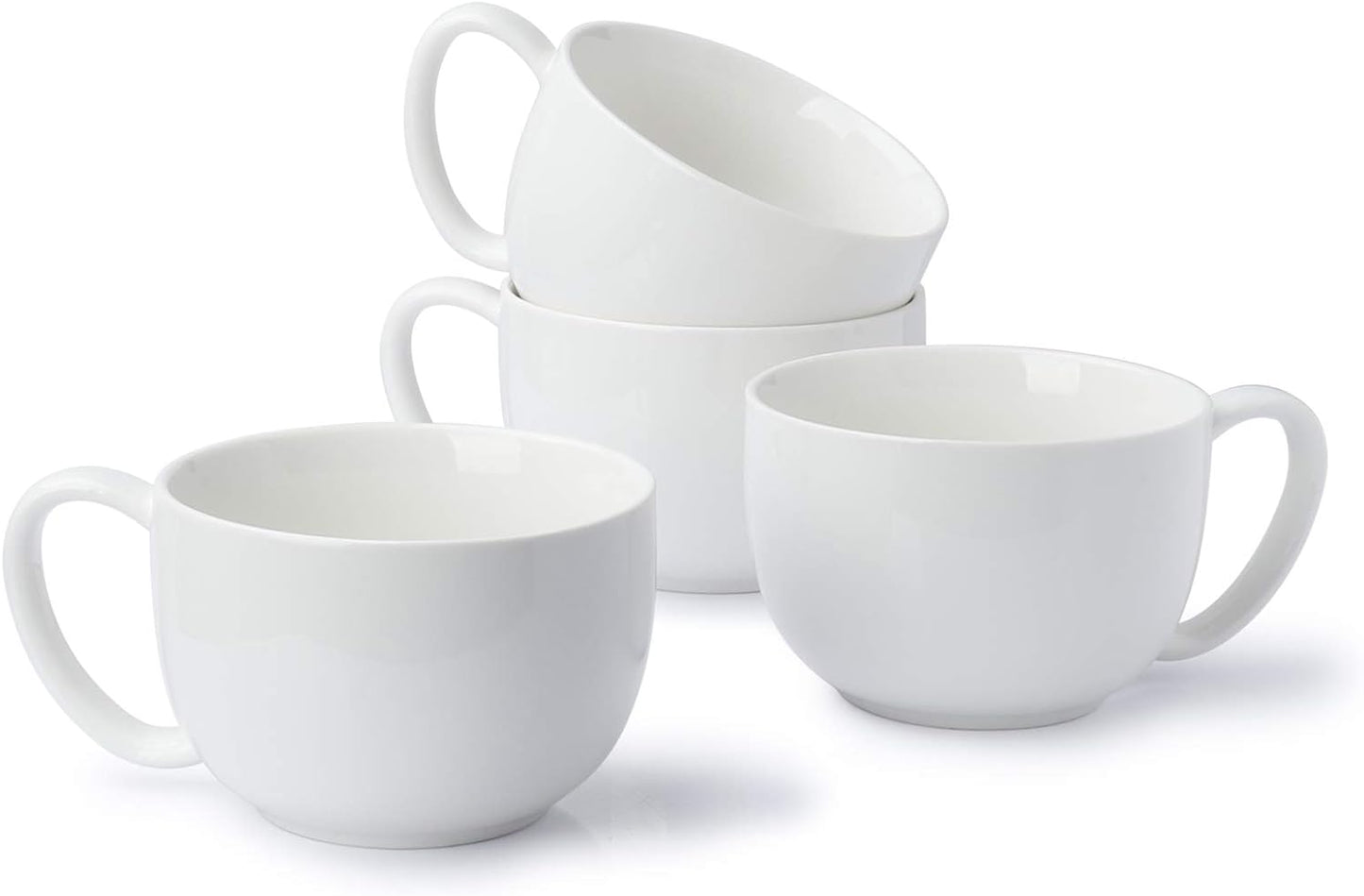Sweese Porcelain 22oz Large Coffee Mugs Set of 4, Large Soup Mug with Handles Perfect for Coffee, Tea, Hot Chocolate, Microwave Safe, White