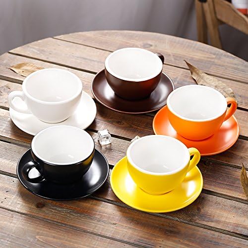Latte Art Cappuccino Barista Cup and Saucer, New Bone China (Matte Yellow, 10.5 oz)