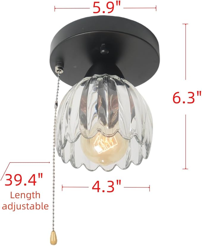 Beuhouz Industrial Pull Cord Close to Ceiling Light, Modern Semi Flush Mount - Image 3