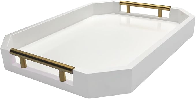 Serving Tray with Polished Metal Handles, Hexagon Coffee Table Tray, Modern - Image 3