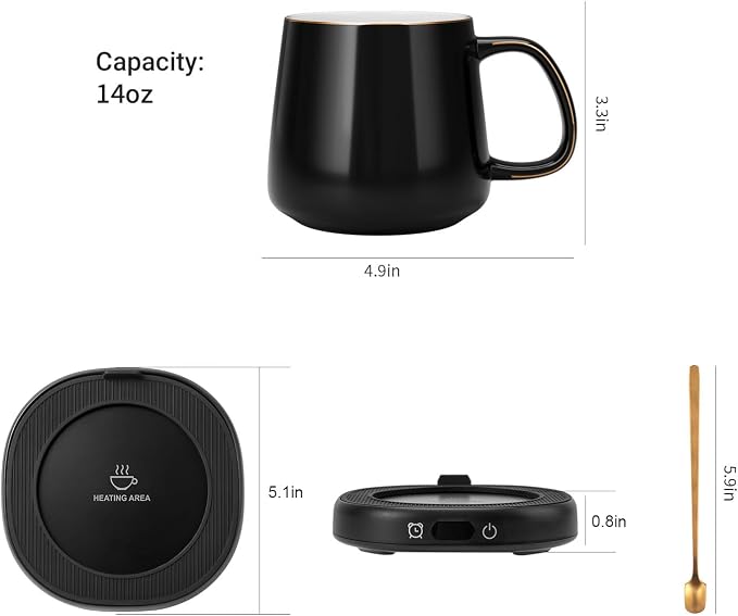 Coffee Mug Warmer & Simple Pure Black Mug Set, Electric Cup Warmer - Image 8