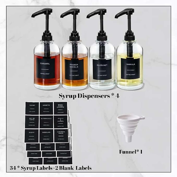 Coffee Syrup Dispenser for Coffee Bar, Glass Syrup Bottle - Image 4
