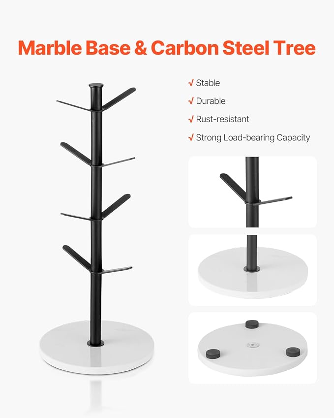 VEVOR Mug Holder Tree with Marble Base, 8 Hooks Coffee Cup Holder - Image 5