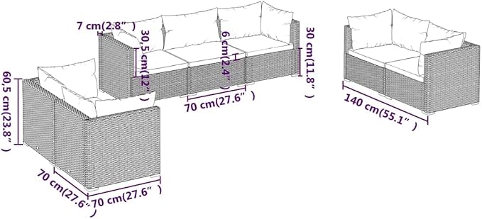 7-Piece Garden Lounge Set with Cushions, 6 Corner Seating Units - Image 7