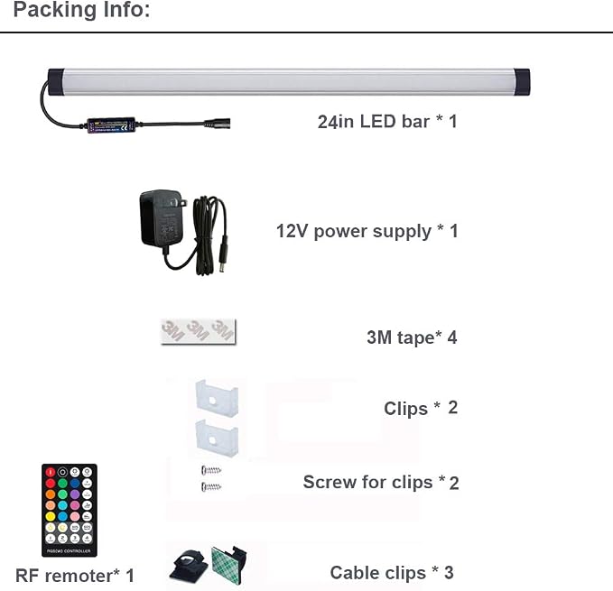 Dimmable Under Cabinet Lighting, RGB LED Light Bar, RF Remote Control Lamp - Image 7