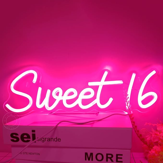 SYLHOME Pink Sweet 16 LED Neon Light Sign Sweet Girls Adults Bedroom Happy 16th - Image 8