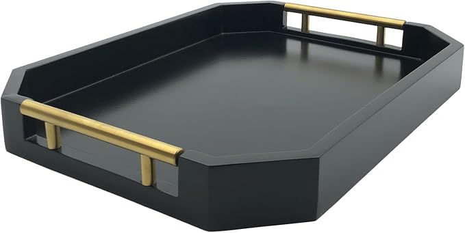 Serving Tray with Polished Metal Handles, Hexagon Coffee Table Tray, Modern - Image 3