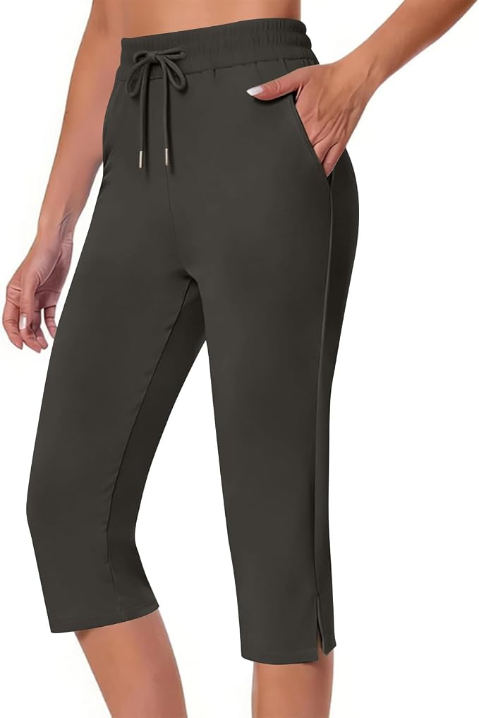 Capri Yoga Pants for Women Drawstring Elastic Waisted Trousers Summer Jogger by Unknown