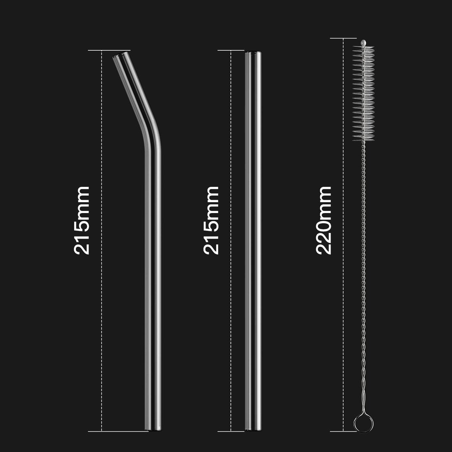 12-Pack Reusable Glass Straw,Size 8.5''x10 MM,Including 6 Straight and 6 Bent with 2 Cleaning Brush- Perfect For Smoothies, Tea, Juice