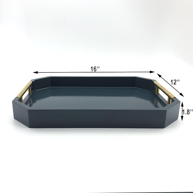 Serving Tray with Polished Metal Handles, Hexagon Coffee Table Tray, Modern - Image 5
