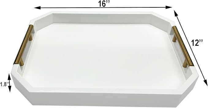 Serving Tray with Polished Metal Handles, Hexagon Coffee Table Tray, Modern - Image 6