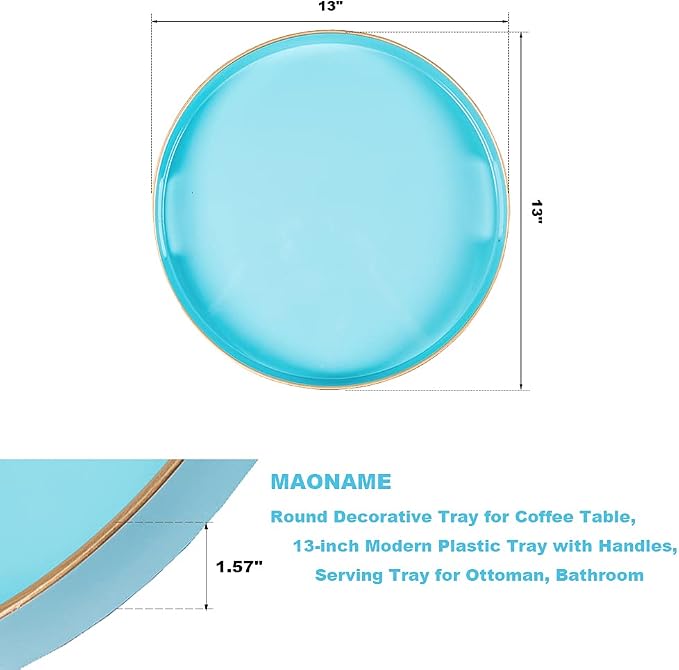 MAONAME 13-inch Light Blue Round Tray, Modern Decorative Tray - Image 5