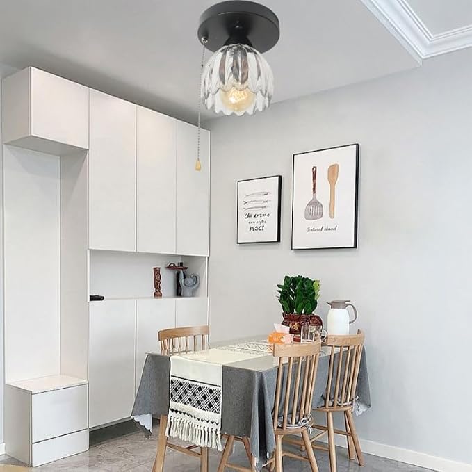 Beuhouz Industrial Pull Cord Close to Ceiling Light, Modern Semi Flush Mount - Image 8