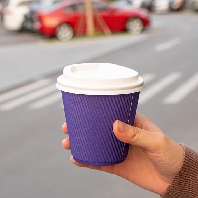 Restaurantware Ripple Wall Coffee Cups 25 Count 8 Ounce Insulated Royal Purple - Image 11
