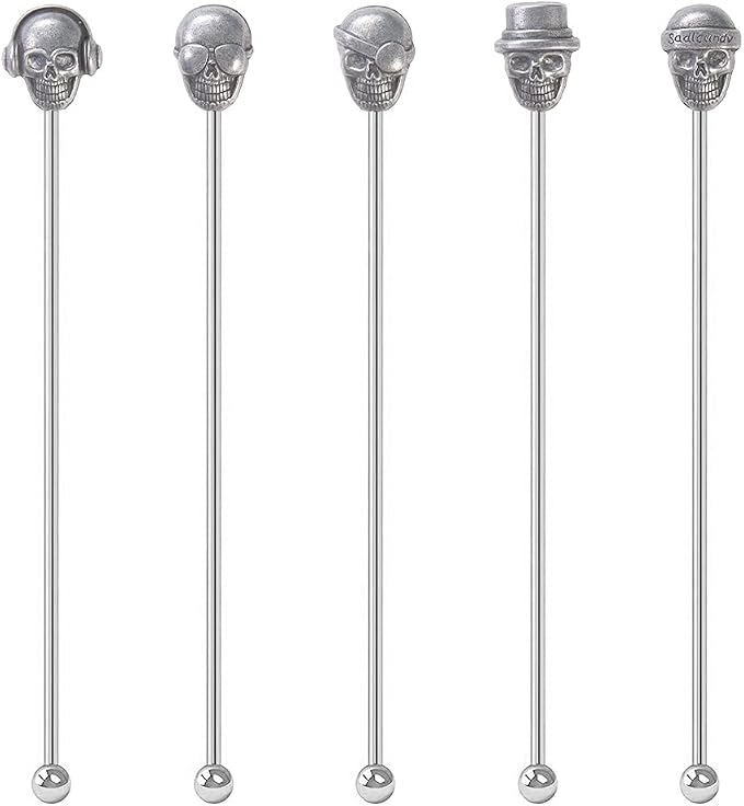 Skull Shape Swizzle Sticks, Reusable Stainless Steel Coffee Beverage Stirrers by Mewuthede