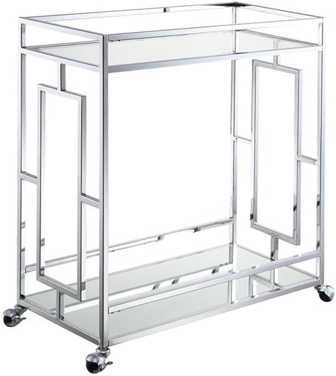 Pemberly Row Modern Bar Cart, Chrome Metal Frame, Contemporary Glam Style - Image 4