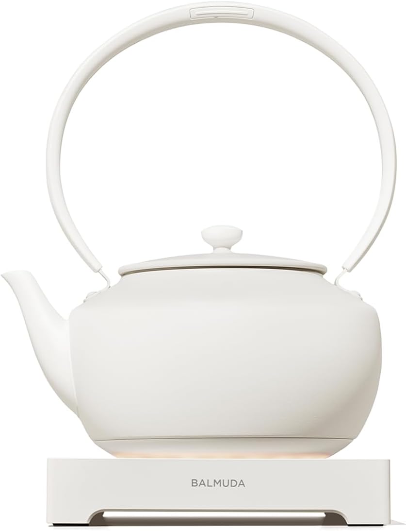 BALMUDA MoonKettle | Electric Kettle with Temp Control (122°F - 212°F) | HOLD & Keep Warm | 900ml (30 fl oz) | Soothing Ambient Light & Sound | Precision Pour Spout | White