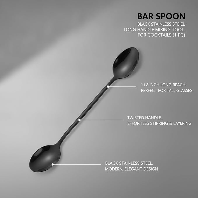 Multipurpose Black Stainless Steel Bar Spoon, 11.8 Inch Long Handle Mixing Tool - Image 5