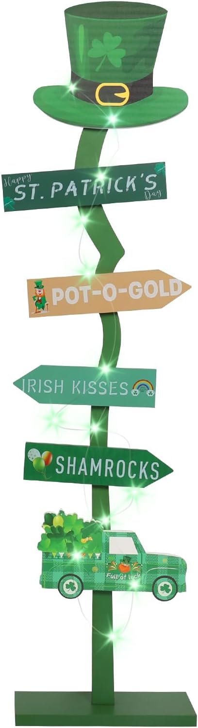 43.8" Lighted Wooden St. Patrick's Day Porch Sign Leprechaun Hat Shamrock Irish by Unknown