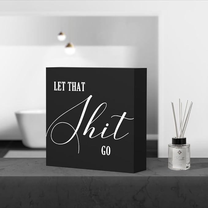 Funny Bathroom Decor Wood Box Sign, Restroom Shelf Decor - Image 4