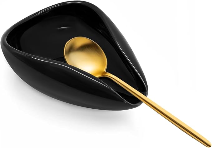 Ceramic Coffee Spoon Rest, Small Black Coffee Spoon Holder by Unknown