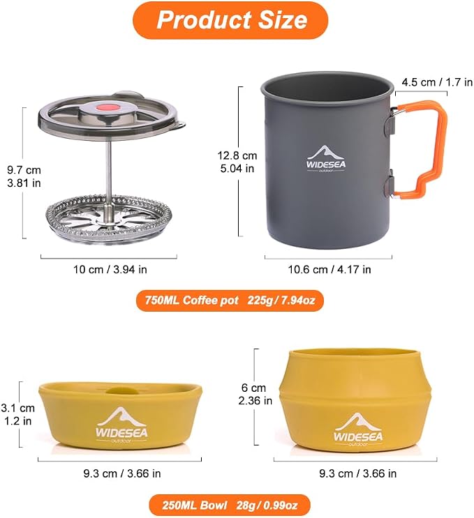 widesea Portable French Press Coffee Maker Set - 750ml Camping Coffee Cup - Image 2