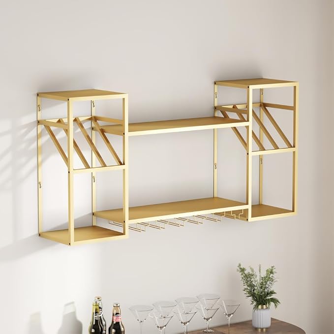 KaKaBB Metal Floating Bar Liquor Shelves 2 Tier, Wall Mounted Wine Rack - Image 8