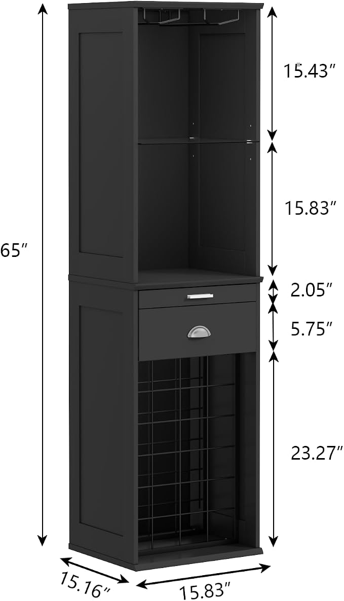 Loomie Wine Bar Cabinet with LED Lights, Kitchen Storage with Tray & Drawer & - Image 2