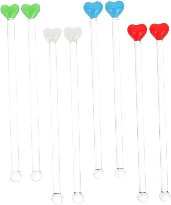 8Pcs Heart Shape Glass Stirring Sticks Set, Colorful Beverage Mixing Rods - Image 9