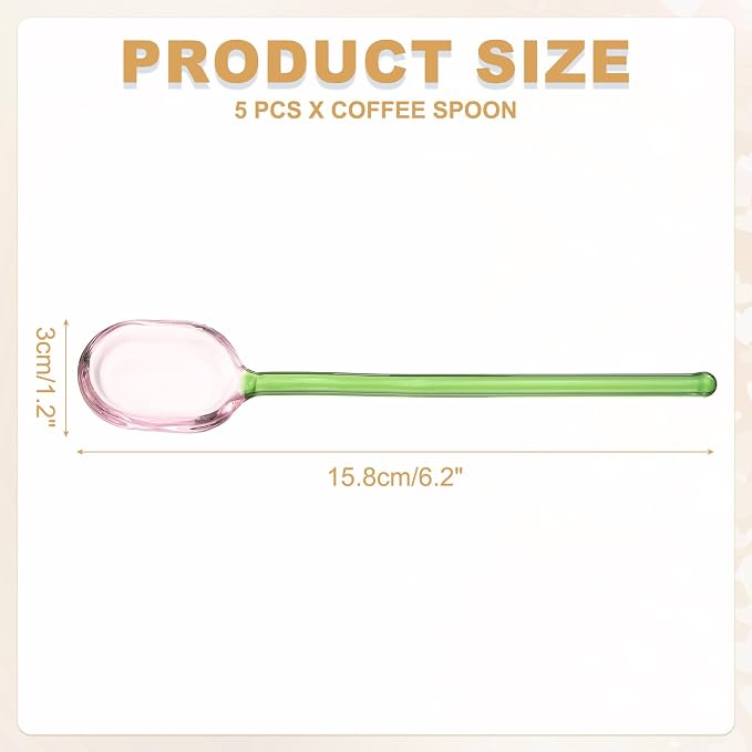 uxcell 5 Pcs Glass Coffee Spoons, 6.2 Inch Coffee Stirring Spoon, Long Handle - Image 2