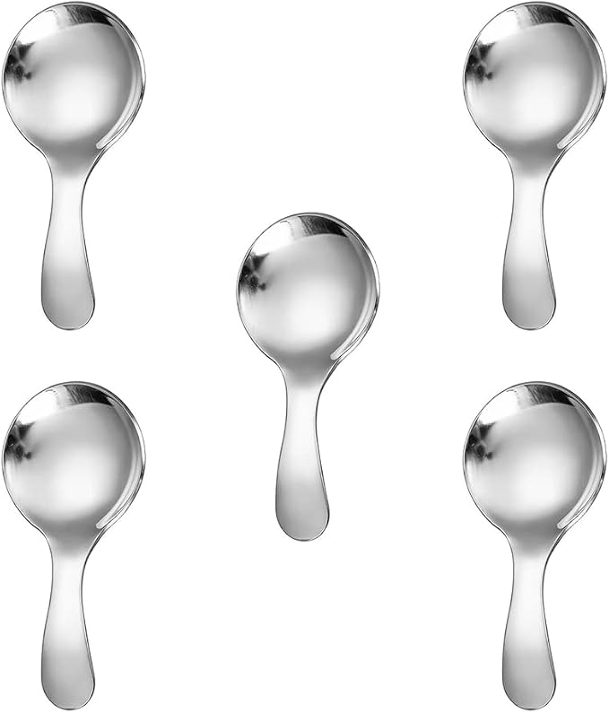 5PCS Short Handle Spoon, Stainless Steel Mini Spoons Thickened Small Round Spoon by YO-yiHHG