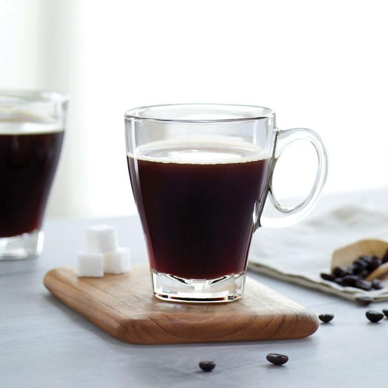 LEMONSODA Clear Large Glass Coffee Mug with Handles for Hot Beverages, Clear Mugs for Espresso, Tea, Cappucino, Latte, Juice (8.75 oz, 10.5 oz, 12 oz) (12 oz, Set of 6)