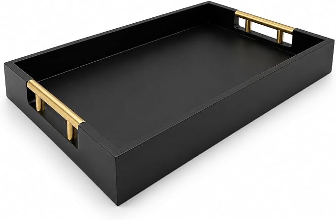 Luxury Black Ottoman Tray with Gold Handles – 12x17 Large Decorative Serving by Unknown