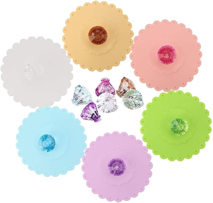 6pcs Silicone Cup Lids Coffee, Creative Diamond Flexible Mug Cover Food Grade by Beetoo
