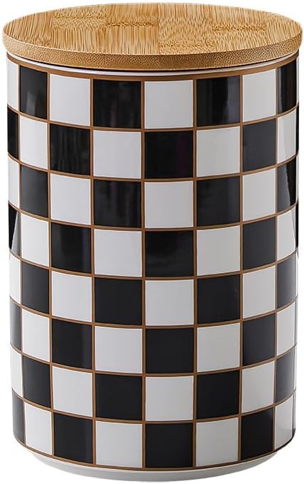Kitchen Countertop Ceramic Checkered Canisters, Airtight Kitchen Canisters by XYQXYQ