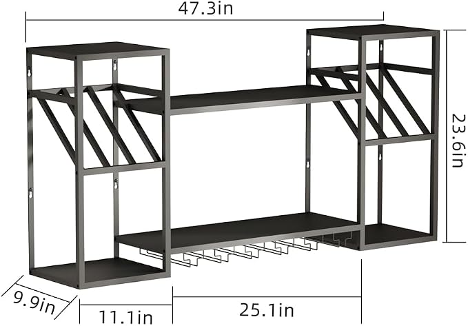 KaKaBB Wall Mounted Wine Rack, Holds 30 Bottles & 6–12 Glasses, Floating Shelves - Image 2