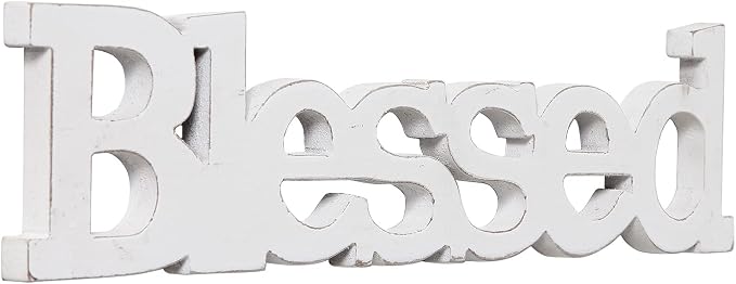 Farmhouse Wood Blessed Sign for Table 15", Hanging Distressed White Wall - Image 6