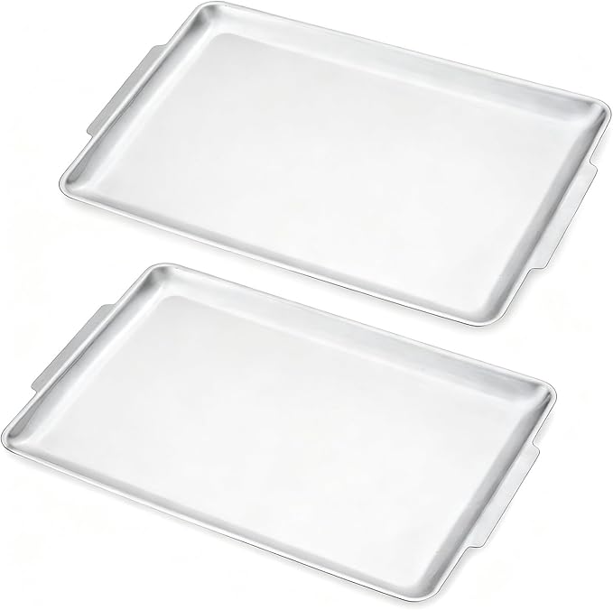 16.3" x 11" Large Serving Platters Set of 2, Stainless Steel Heavy-Duty Large by SANQIAHOME