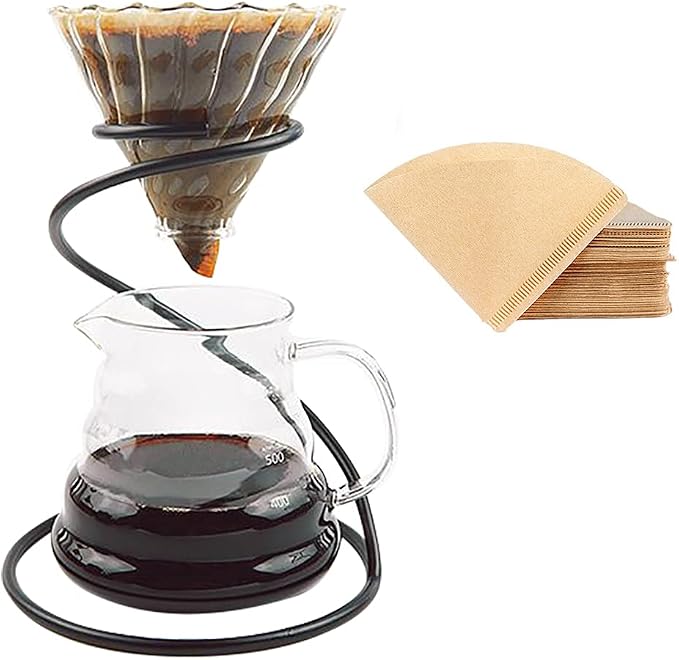 Pour Over Coffee Maker Set – Includes Glass Coffee Dripper, Metal Dripper Stand by Unknown