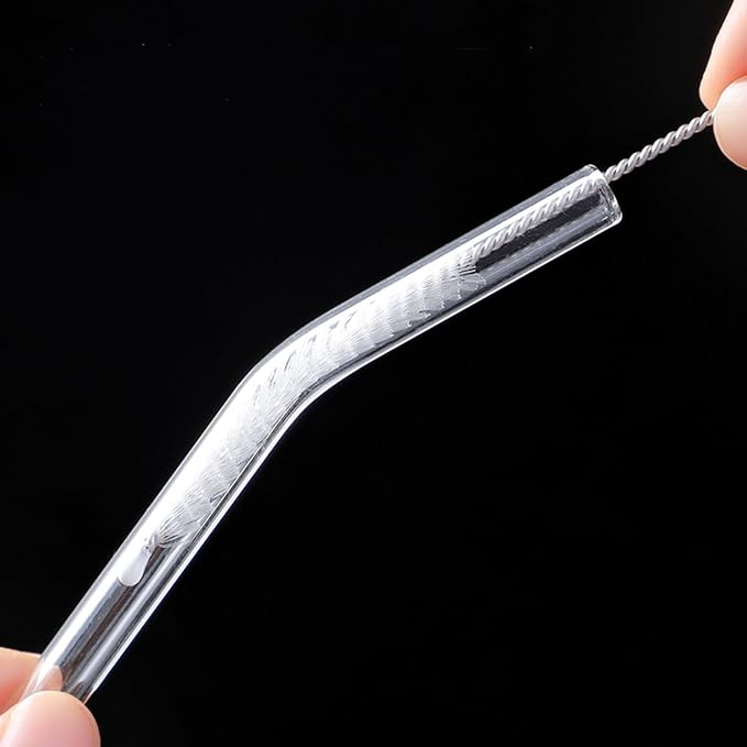 YOGURTCK 4pcs Reusable Clear Glass Drinking Straws, 7.88" x 8MM, Bent Glass - Image 2