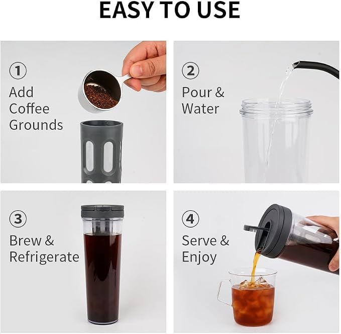 watchget Portable Cold Brew Coffee Maker 34oz/1L Iced Coffee Maker and Tea - Image 4