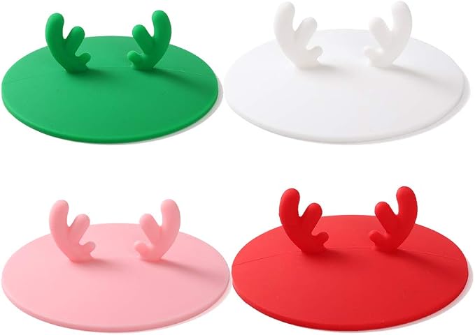 4Pack Cute Antler Silicone Cup Lid Cover, Deer Ear Animal Rubber Drink Glass by JCSMARTEC