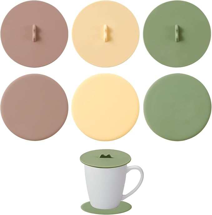 6 Packs Airtight Seal Silicone Cup Covers & Drink Coasters Set, Anti-Dust by BangBoom