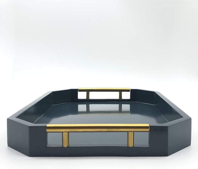 Serving Tray with Polished Metal Handles, Hexagon Coffee Table Tray, Modern - Image 4