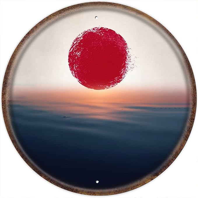 Retro Round Sign Beach Sunset Landscape Decor Peace Decor by Unknown