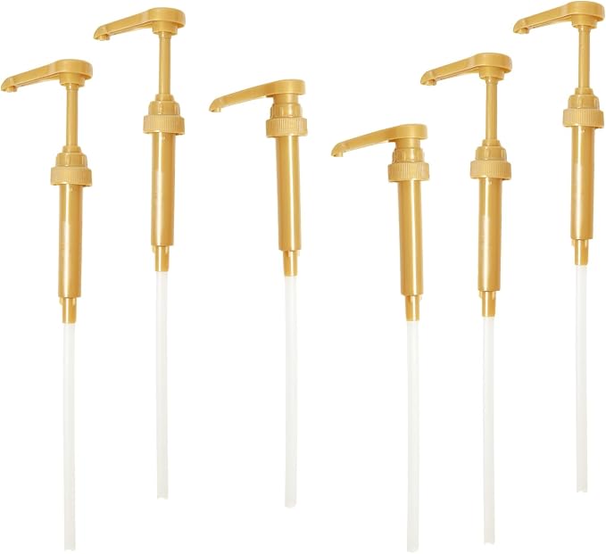6 Pack Gold Coffee Syrup Pumps, Syrup Dispensers by Unknown