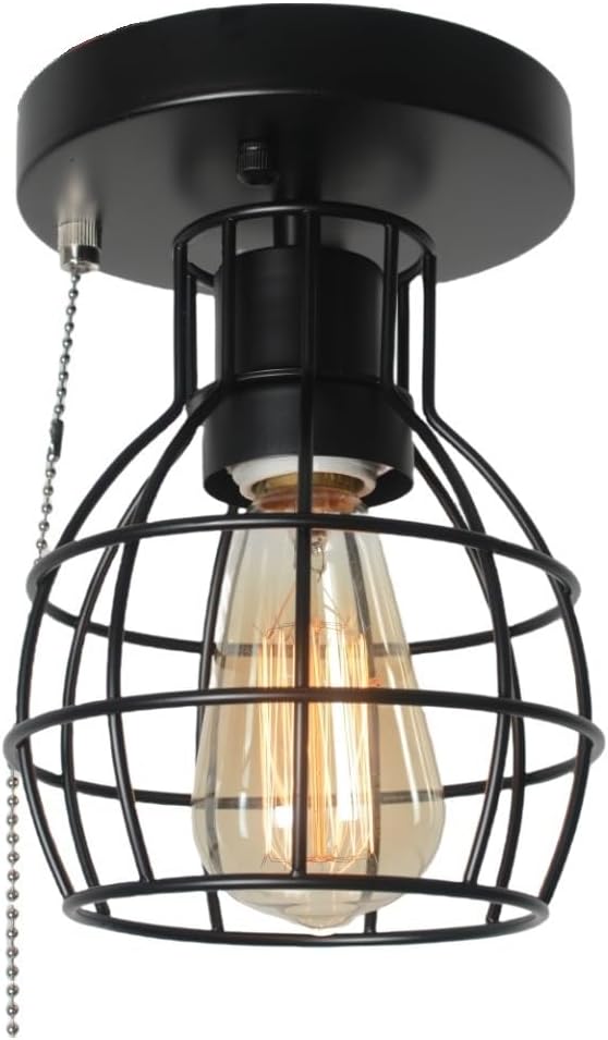 Beuhouz Pull String Semi Flush Mount Ceiling Light, Round Modern Industrial by BEUHOUZ