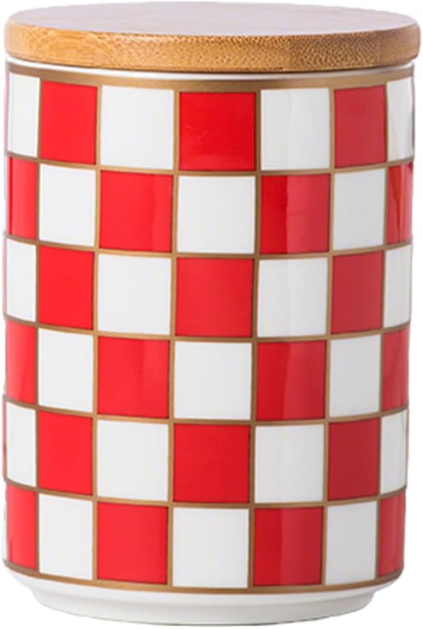 Kitchen Countertop Ceramic Checkered Canisters, Airtight Kitchen Canisters by XYQXYQ